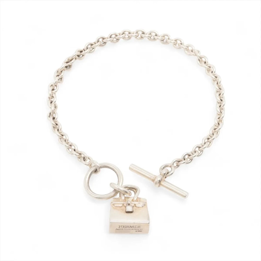 HERMES BIRKIN AMULET BRACELET: Hermes Birkin Amulet Bracelet Brand: Hermes Type/Style: Bracelet Material: 925, Color: Silver Size: Bracelet length:16 Accessories: None Accessories Notice: When purchasing pre-owned goods,