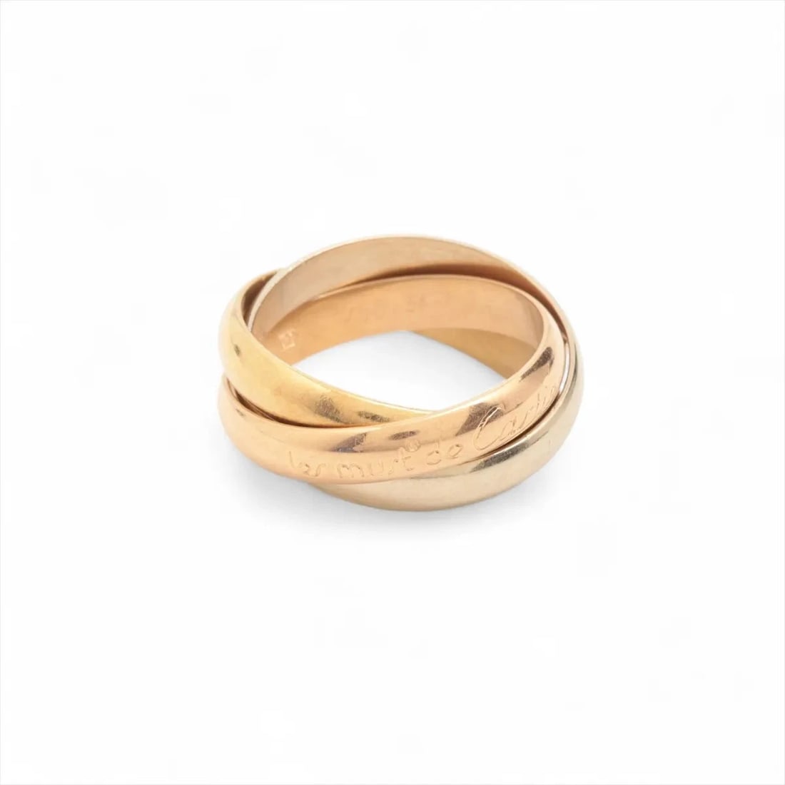 CARTIER TRINITY RING 750(YG×PG×WG): Cartier Trinity Ring 750(YG×PG×WG) Brand: Cartier Type/Style: Ring Material: 750(YG×PG×WG), Color: YG×PG×WG Size: 5.25 US Accessories: None Accessories Notice: When purchasing pre-owned go