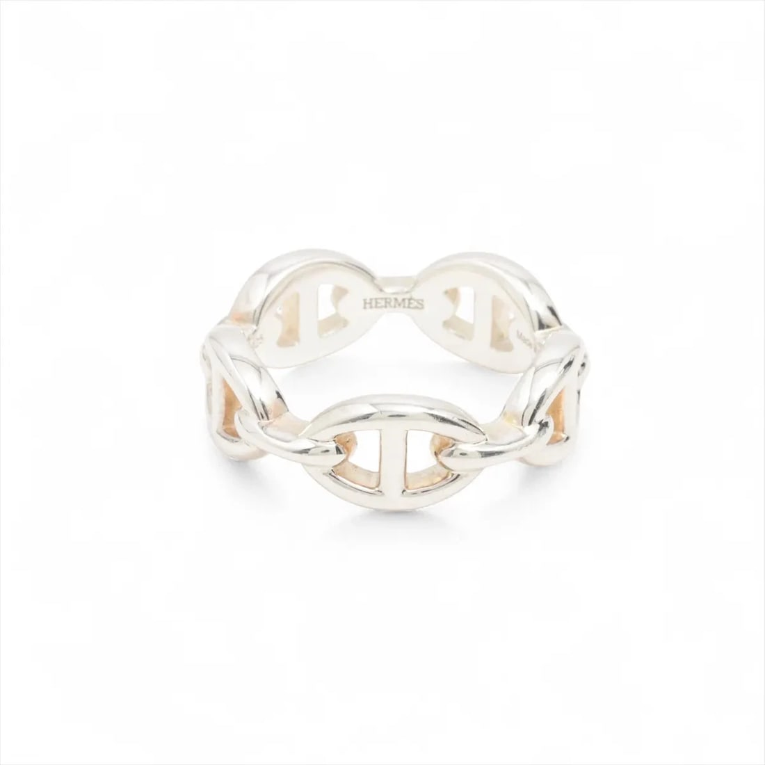 HERMES CHAINE D'ANCRE ENCHAINEE RING: Hermes Chaine d'Ancre Enchainee Ring Brand: Hermes Type/Style: Ring Material: 925, Color: Silver Size: 6.75 - 7 US Accessories: None Accessories Notice: When purchasing pre-owned goods, pl