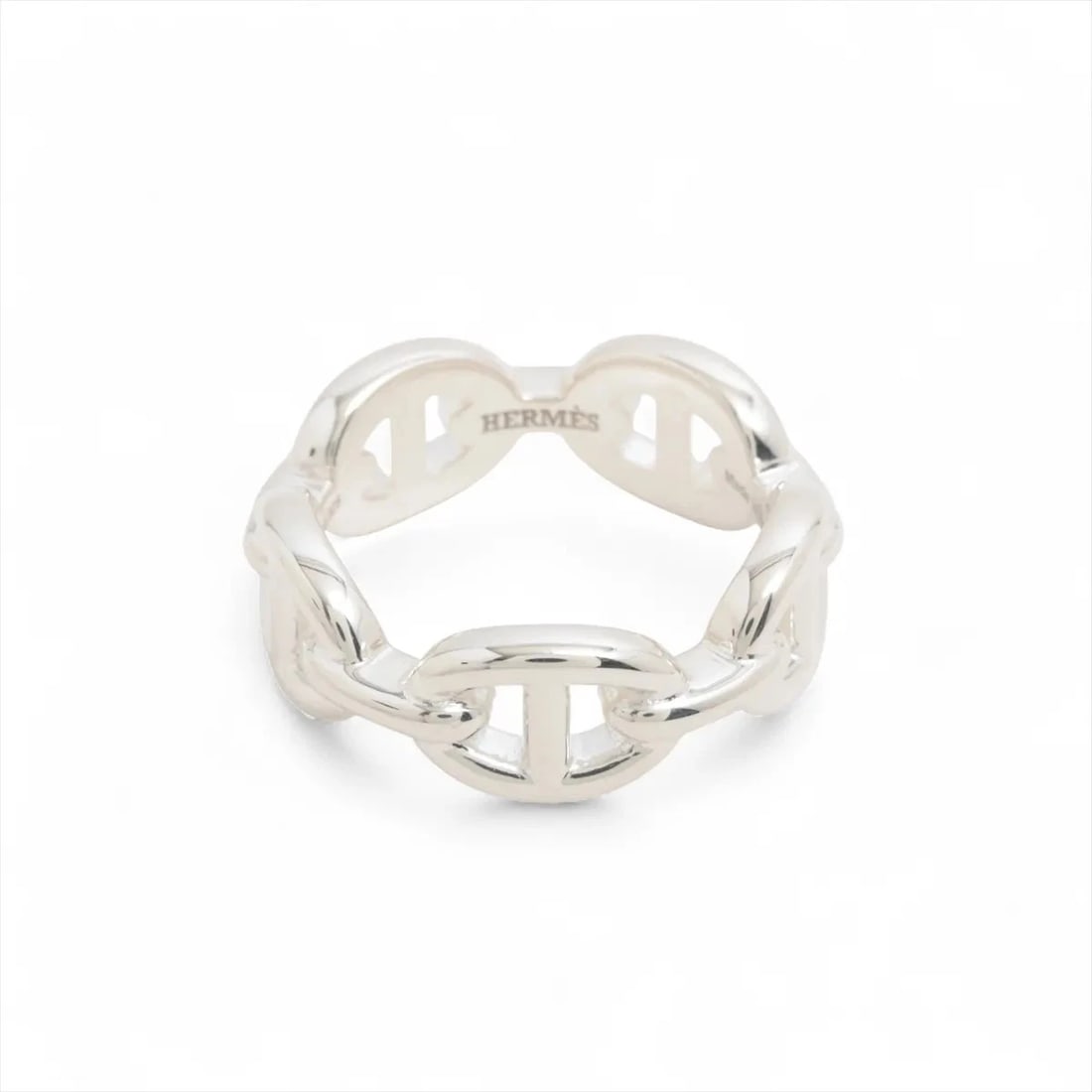 HERMES CHAINE D'ANCRE ENCHAINEE RING: Hermes Chaine d'Ancre Enchainee Ring Brand: Hermes Type/Style: Ring Material: 925, Color: Silver Size: 5.5 - 5.75 US Accessories: None Accessories Notice: When purchasing pre-owned goods,