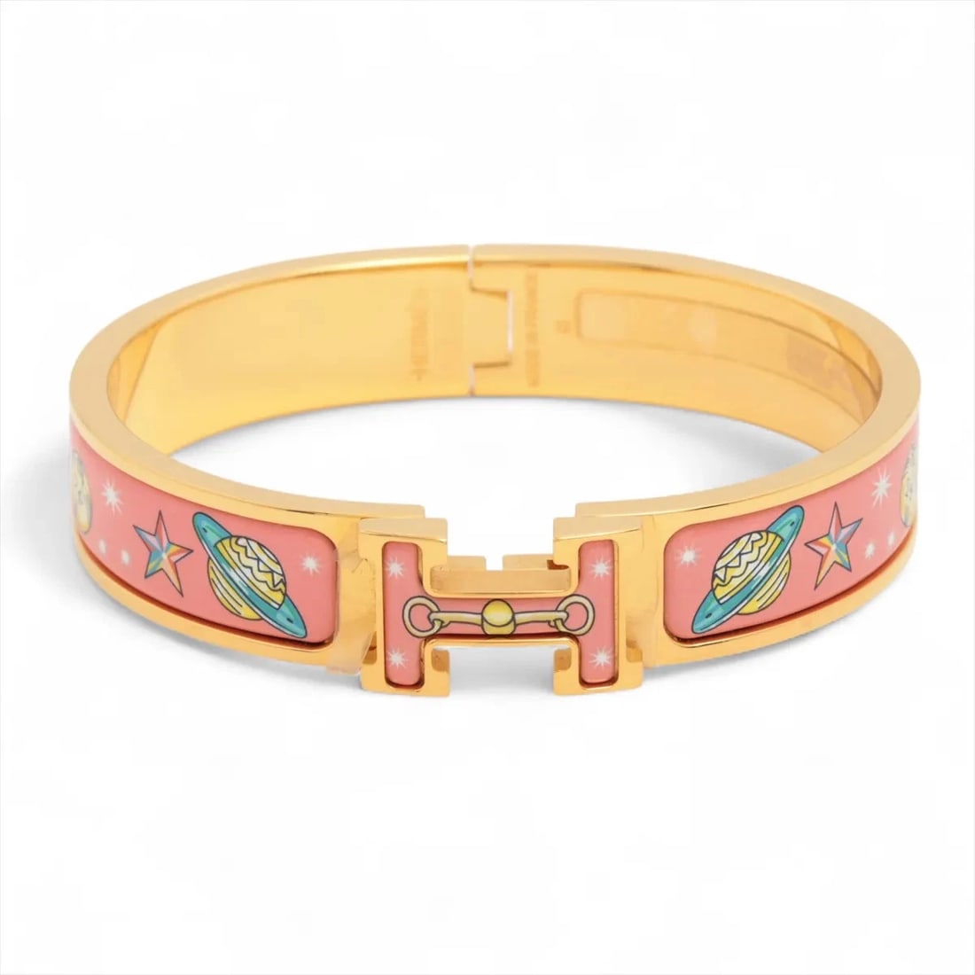 HERMES CLICK H FAN BRACELET GP×ENAMEL GOLD X PINK CHORUS (1 of 4)