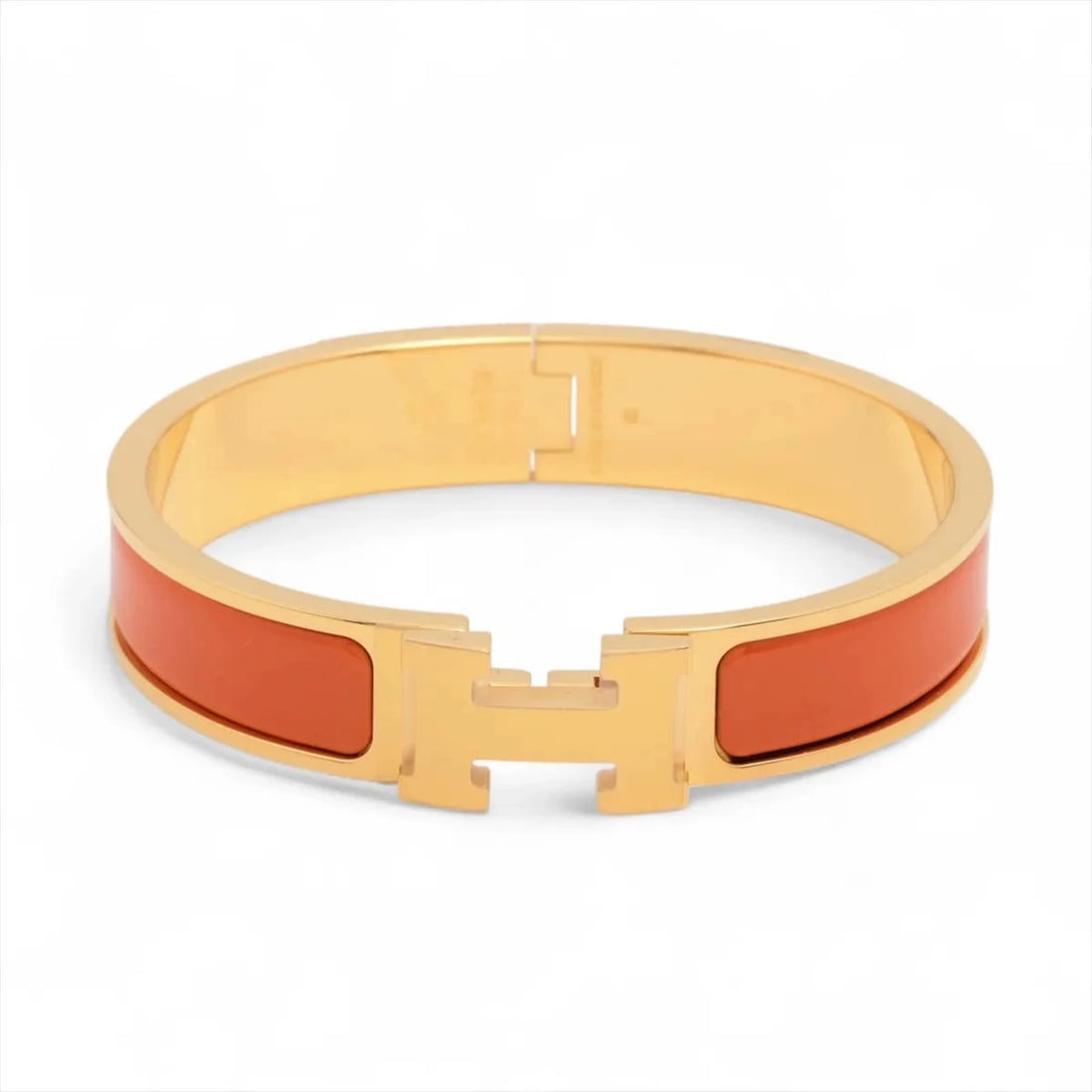 HERMES CLICK H FAN BANGLE GP GOLD ORANGE: Hermes Click H fan Bangle GP Gold Orange Brand: Hermes Type/Style: Bracelet Material: GP, Color: Gold × Orange Size: Bracelet length:15 Accessories: None Accessories Notice: When purchasi