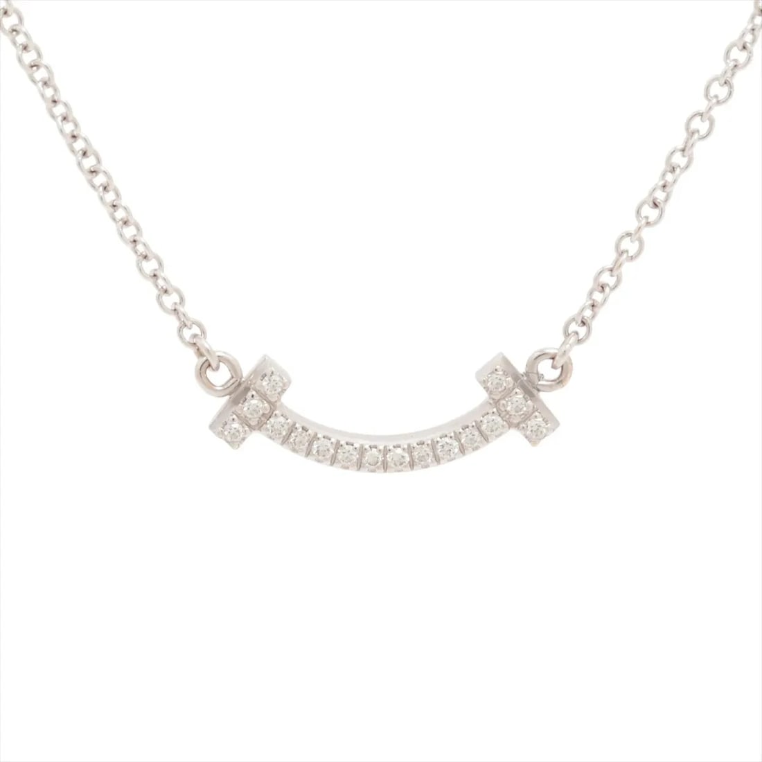 TIFFANY T SMILE MINI DIAMOND NECKLACE: Tiffany T Smile Mini diamond Necklace Brand: Tiffany Type/Style: Necklace Material: 750(WG), Main Stone/Creation Natural Color: WG Size: Size(CM) Chain length:46.2 Accessories: None