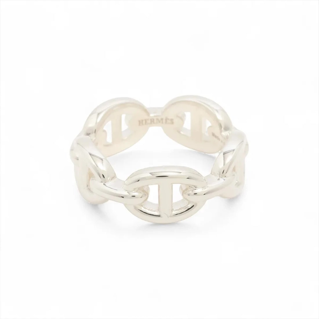 HERMES CHAINE D'ANCRE ENCHAINEE RING: Hermes Chaine d'Ancre Enchainee Ring Brand: Hermes Type/Style: Ring Material: 925, Color: Silver Size: 5.25 US Accessories: None Accessories Notice: When purchasing pre-owned goods, please
