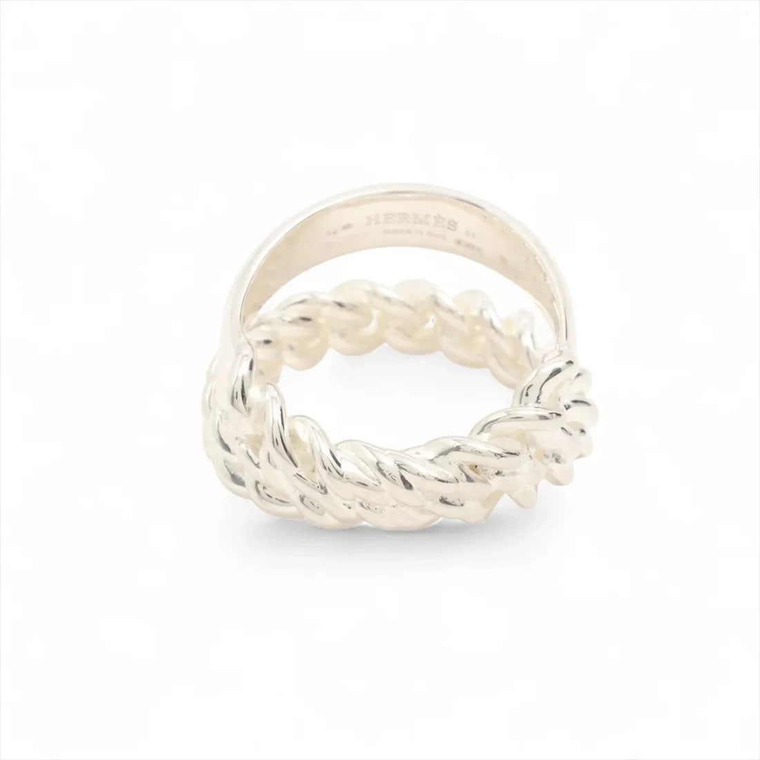 HERMES BOUCLES SERIE UNFLEXIBLES RING: Hermes Boucles Serie unflexibles Ring Brand: Hermes Type/Style: Ring Material: 925, Color: Silver Size: 7.5 US Accessories: None Accessories Notice: When purchasing pre-owned goods, please