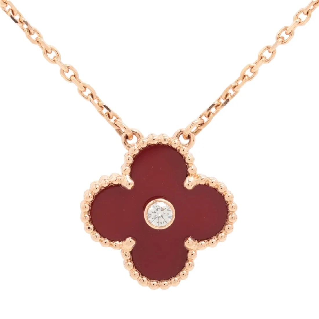 VAN CLEEF & ARPELS VINTAGE ALHAMBRA CARNELIAN DIAMOND NECKLACE: Van Cleef & Arpels Vintage Alhambra Carnelian diamond Necklace Brand: Van Cleef & Arpels Type/Style: Necklace Material: 750(PG), Color: Not Specified Size: Size(CM) Chain length:42.1 