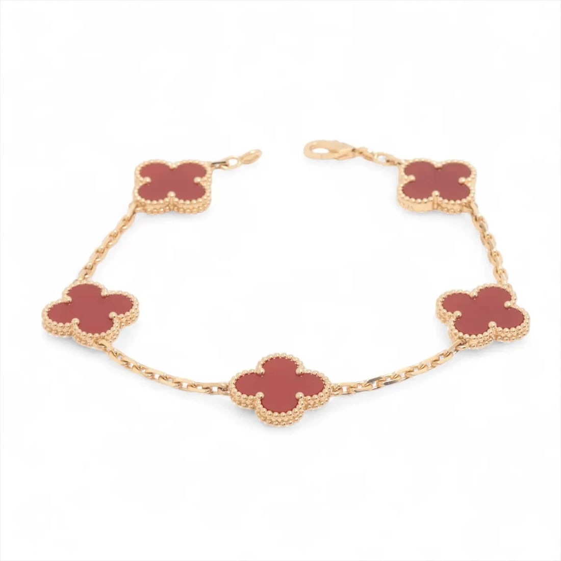 VAN CLEEF & ARPELS VINTAGE ALHAMBRA 5P CARNELIAN BRACELET: Van Cleef & Arpels Vintage Alhambra 5P Carnelian Bracelet Brand: Van Cleef & Arpels Type/Style: Bracelet Material: None, Color: Not Specified Size: Bracelet length:19.5 Accessories: None