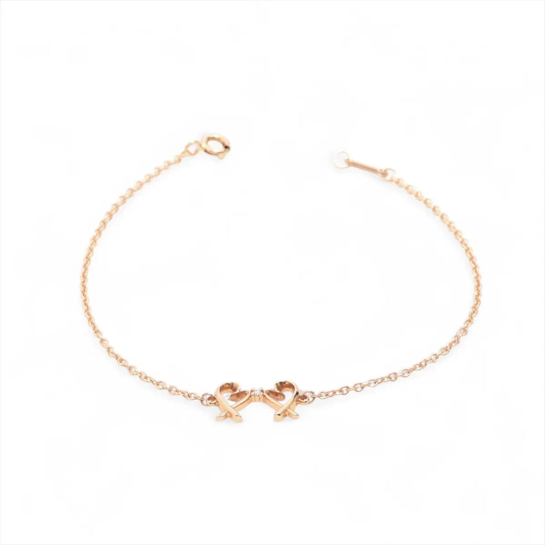 TIFFANY DOUBLE LOVING HEART DIAMOND BRACELET: Tiffany Double Loving Heart diamond Bracelet Brand: Tiffany Type/Style: Bracelet Material: 750(PG), Main Stone/Creation Natural Color: PG Size: Size(CM) Bracelet length:17.6 Accessories: None