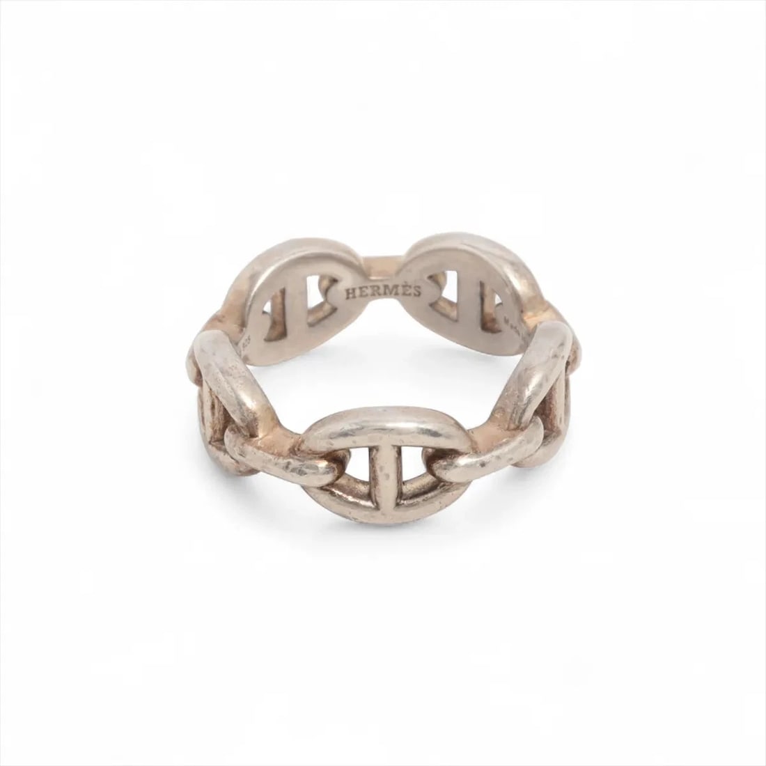 HERMES CHAINE D'ANCRE ENCHAINEE RING: Hermes Chaine d'Ancre Enchainee Ring Brand: Hermes Type/Style: Ring Material: 925, Color: Silver Size: 6 US Accessories: None Accessories Notice: When purchasing pre-owned goods, please refer