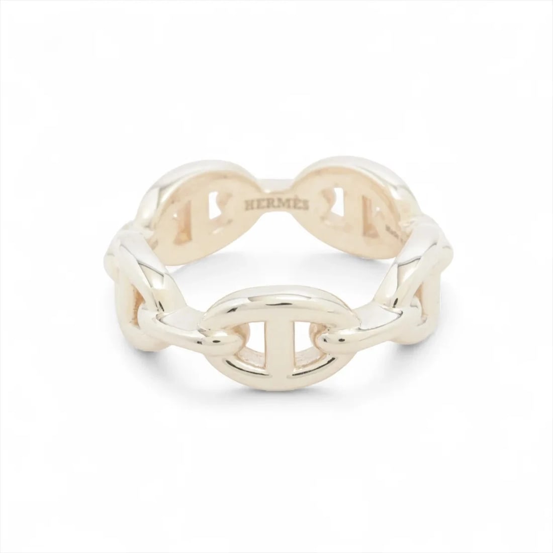 HERMES CHAINE D'ANCRE ENCHAINEE RING: Hermes Chaine d'Ancre Enchainee Ring Brand: Hermes Type/Style: Ring Material: 925, Color: Silver Size: 6.75 - 7 US Accessories: None Accessories Notice: When purchasing pre-owned goods,