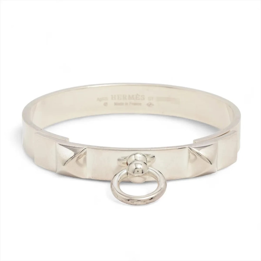 HERMES COLLIER DE CHIEN BANGLE: Hermes Collier de Chien Bangle Brand: Hermes Type/Style: Bracelet Material: 925, Color: Silver Size: Size(CM) Bracelet length:16.5 Accessories: None Accessories Notice: When purchasing