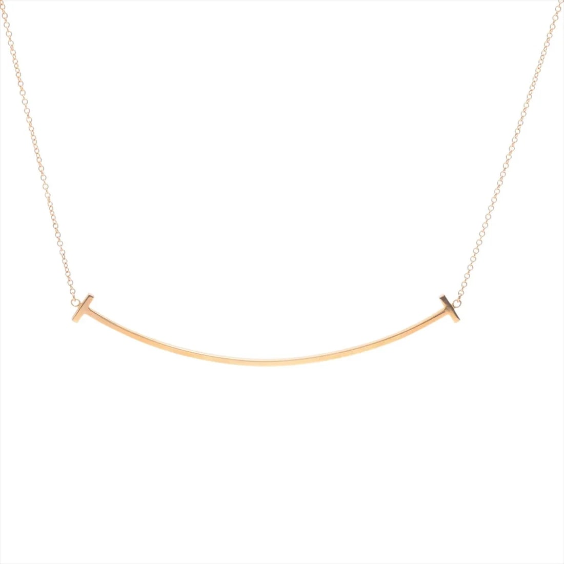TIFFANY T SMILE LARGE NECKLACE 750(PG): Tiffany T Smile Large Necklace 750(PG) Brand: Tiffany Type/Style: Necklace Material: 750(PG), Color: PG Size: Size(CM) Chain length:45.7 Accessories: None Accessories Notice: When purchasing