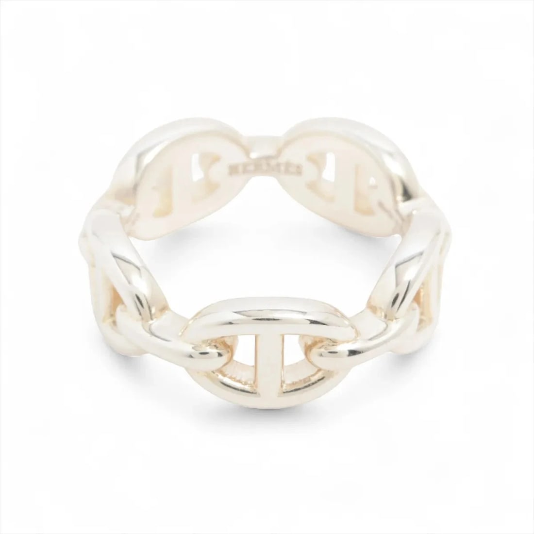 HERMES CHAINE D'ANCRE ENCHAINEE RING: Hermes Chaine d'Ancre Enchainee Ring Brand: Hermes Type/Style: Ring Material: 925, Color: Silver Size: 5.25 US Accessories: None Accessories Notice: When purchasing pre-owned goods, please