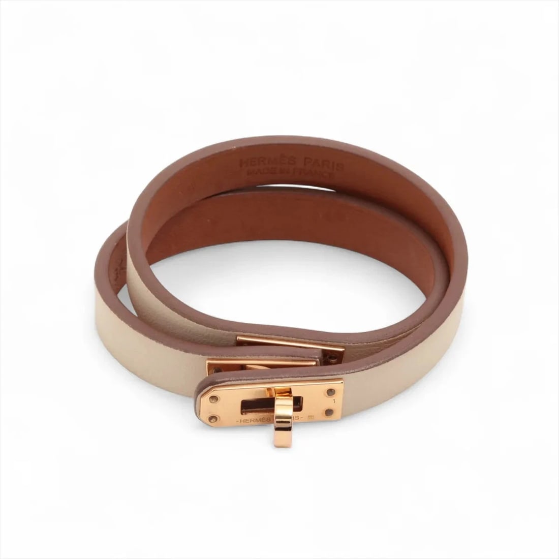 HERMES MINI KELLY DUBLETOUR W ENGRAVING BRACELET: Hermes Mini Kelly Dubletour W engraving Bracelet Brand: Hermes Type/Style: Bracelet Material: Leather, Color: Ivory Size: Bracelet length:13 Accessories: None Accessories Notice: When