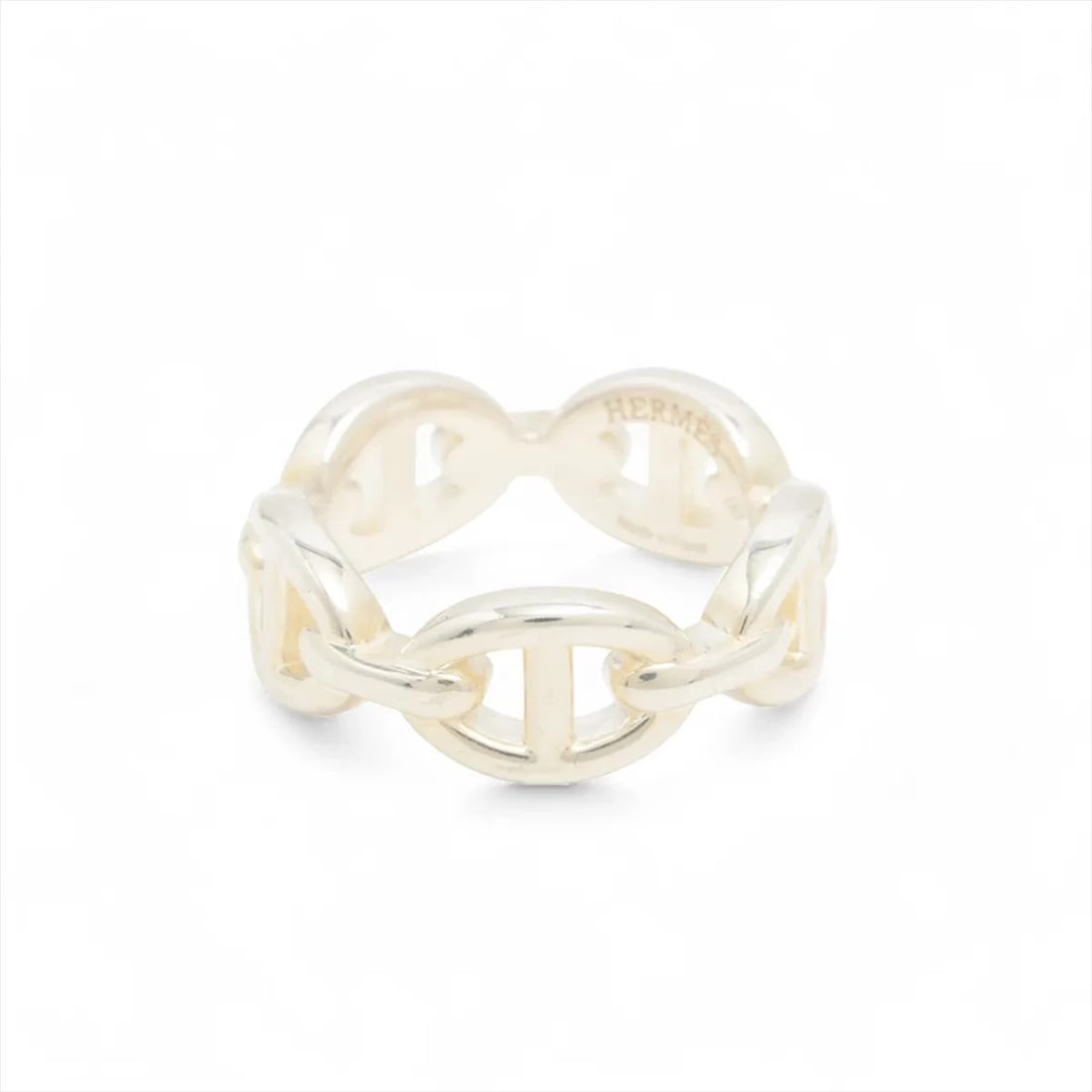 HERMES CHAINE D'ANCRE ENCHAINEE RING: Hermes Chaine d'Ancre Enchainee Ring Brand: Hermes Type/Style: Ring Material: 925, Color: Silver Size: 4.75 - 5 US Accessories: None Accessories Notice: When purchasing pre-owned goods,