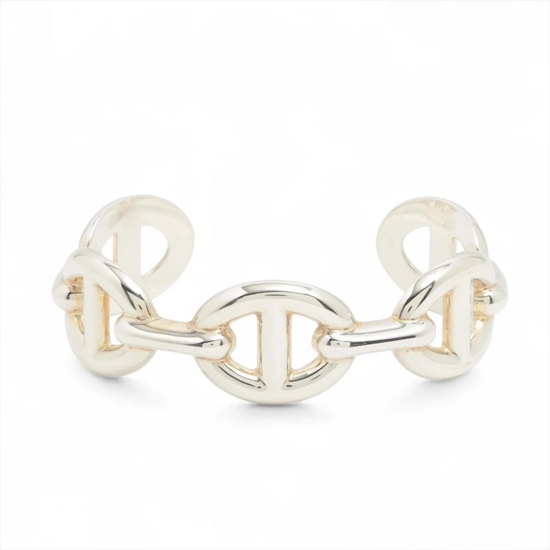 HERMES CHAINE D'ANCRE ENCHAINEE GM BANGLE: Hermes Chaine d'Ancre Enchainee GM Bangle Brand: Hermes Type/Style: Bracelet Material: 925, Color: Silver Size: Bracelet length:16.5 Accessories: None Accessories Notice: When purchasing