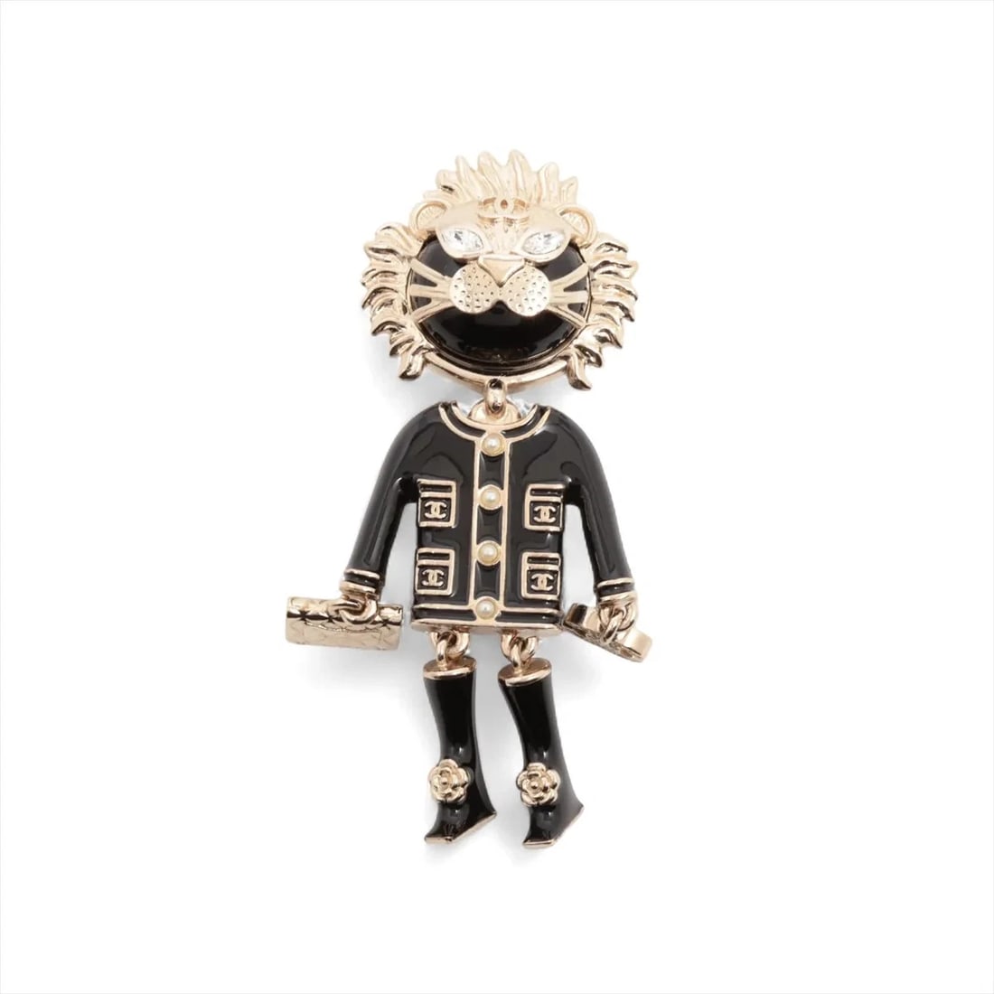 CHANEL COCO MARK LION BROOCH GP×RHINESTONE BLACK: Chanel Coco Mark Lion Brooch GP×Rhinestone Black Brand: Chanel Type/Style: Brooch Material: GP×Rhinestone, Color: Black×Gold Size: None Accessories: None Accessories Notice: When purchasin