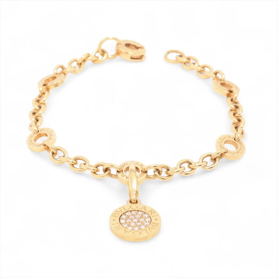 BVLGARI DIAMOND CHARM BRACELET: Bvlgari diamond Charm Bracelet Brand: Bvlgari Type/Style: Bracelet Material: 750(YG), Main Stone/Creation Natural Color: YG Size: Size(CM) Bracelet length:18.8 Accessories: None Accessories