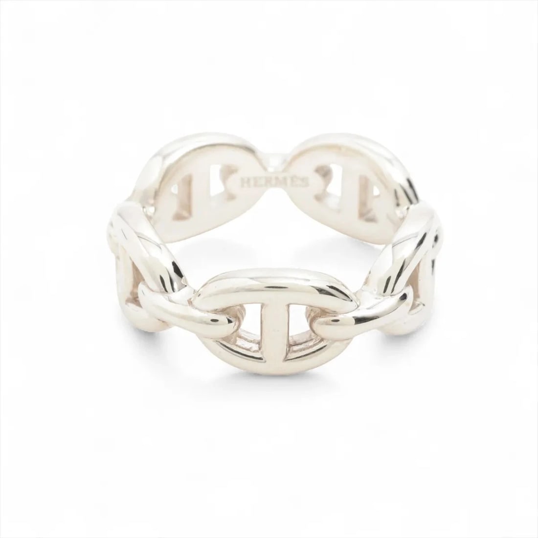 HERMES CHAINE D'ANCRE ENCHAINEE RING: Hermes Chaine d'Ancre Enchainee Ring Brand: Hermes Type/Style: Ring Material: 925, Color: Silver Size: 5.5 - 5.75 US Accessories: None Accessories Notice: When purchasing pre-owned goods,