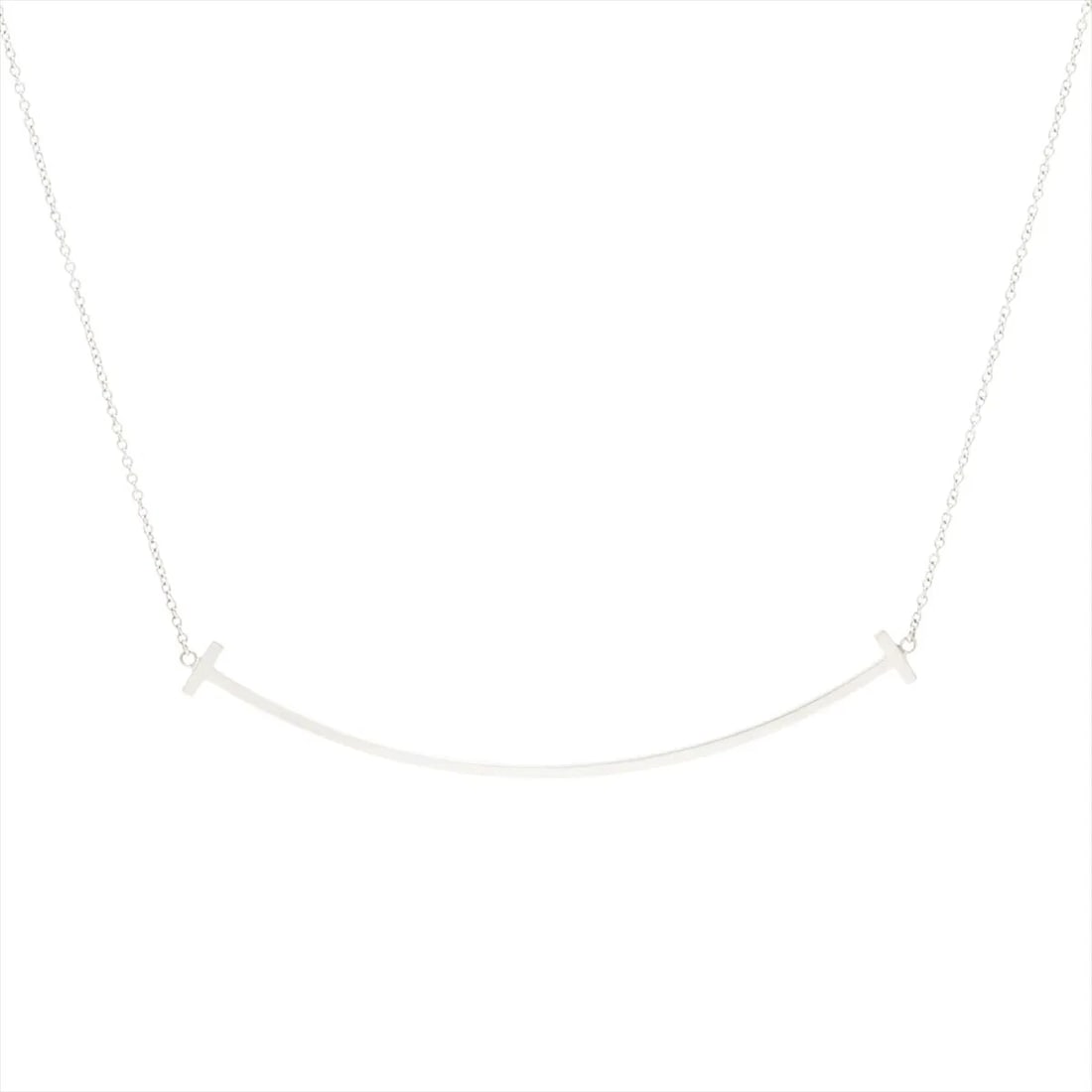TIFFANY T SMILE LARGE NECKLACE 750(WG): Tiffany T Smile Large Necklace 750(WG) Brand: Tiffany Type/Style: Necklace Material: 750(WG), Color: WG Size: Size(CM) Chain length:45.7 Accessories: None Accessories Notice: When purchasing
