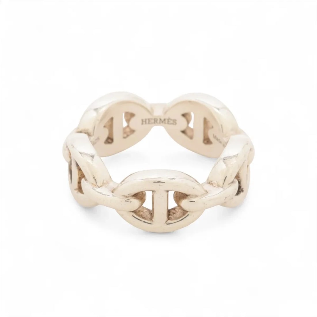 HERMES CHAINE D'ANCRE ENCHAINEE RING: Hermes Chaine d'Ancre Enchainee Ring Brand: Hermes Type/Style: Ring Material: 925, Color: Silver Size: 3.75 US Accessories: None Accessories Notice: When purchasing pre-owned goods, please