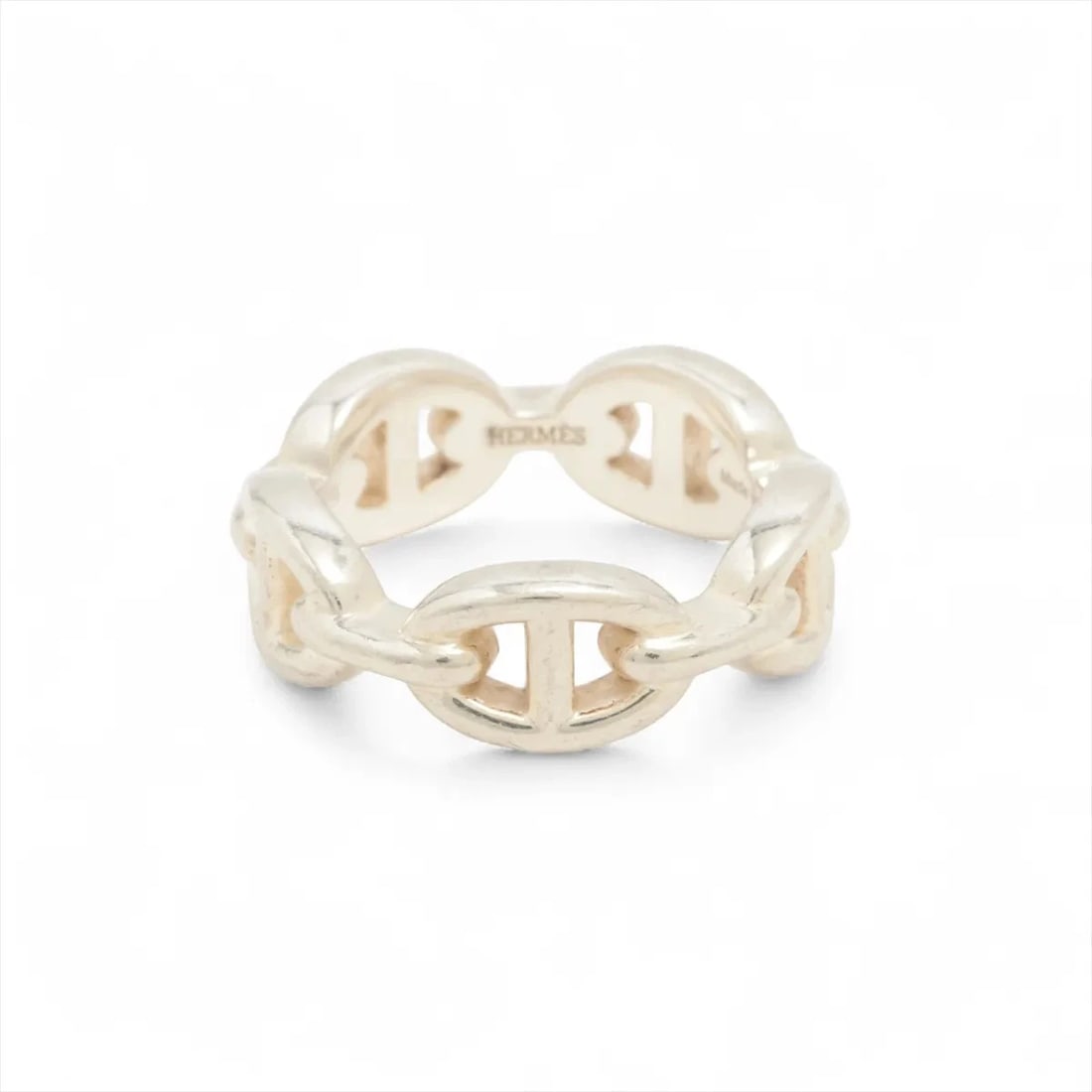 HERMES CHAINE D'ANCRE ENCHAINEE RING: Hermes Chaine d'Ancre Enchainee Ring Brand: Hermes Type/Style: Ring Material: 925, Color: Silver Size: 5.5 - 5.75 US Accessories: None Accessories Notice: When purchasing pre-owned goods,