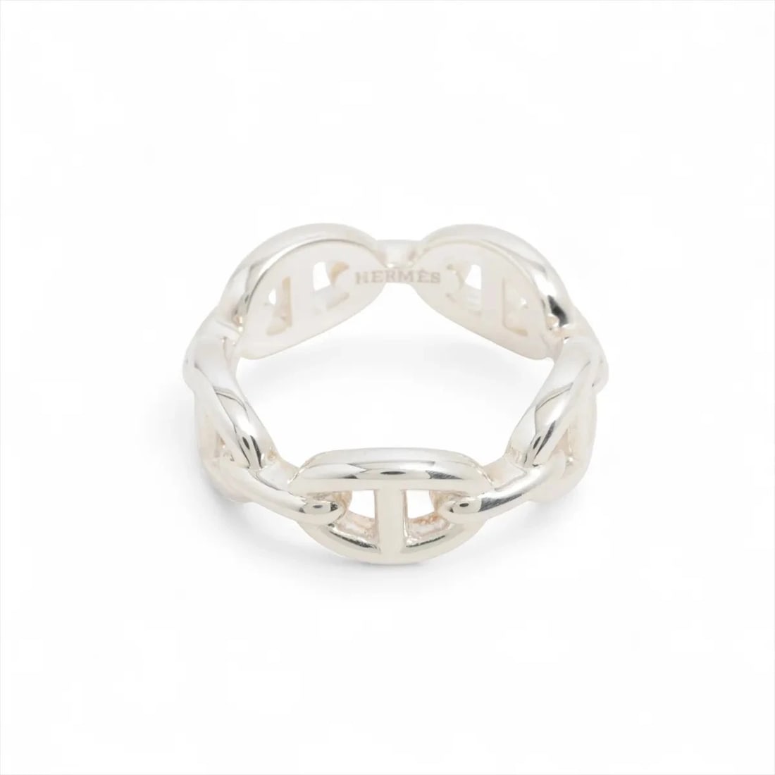 HERMES CHAINE D'ANCRE ENCHAINEE RING: Hermes Chaine d'Ancre Enchainee Ring Brand: Hermes Type/Style: Ring Material: 925, Color: Silver Size: 6.75 - 7 US Accessories: None Accessories Notice: When purchasing pre-owned goods,