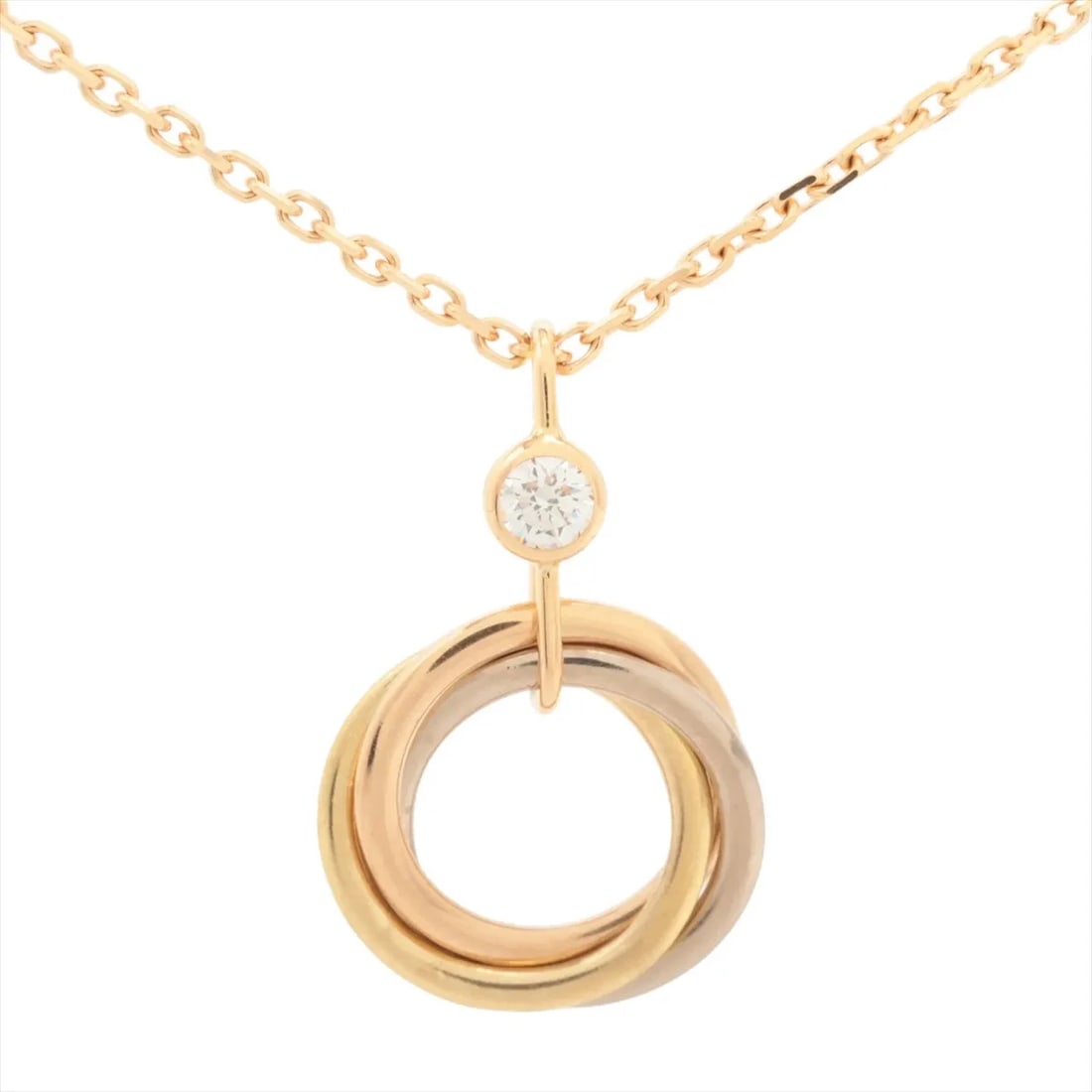 CARTIER BABY TRINITY 1P DIAMOND NECKLACE: Cartier Baby Trinity 1P diamond Necklace Brand: Cartier Type/Style: Necklace Material: 750(YG×PG×WG), Main Stone/Creation Natural Color: YG×PG×WG Size: Size(CM) Chain length:40.4 