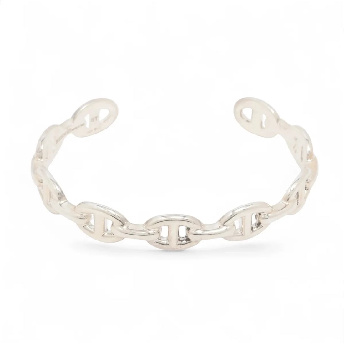 HERMES CHAINE D'ANCRE ENCHAINEE BANGLE: Hermes Chaine d'Ancre Enchainee Bangle Brand: Hermes Type/Style: Bracelet Material: 925, Color: Silver Size: Bracelet length:16.5 Accessories: None Accessories Notice: When purchasing pre-