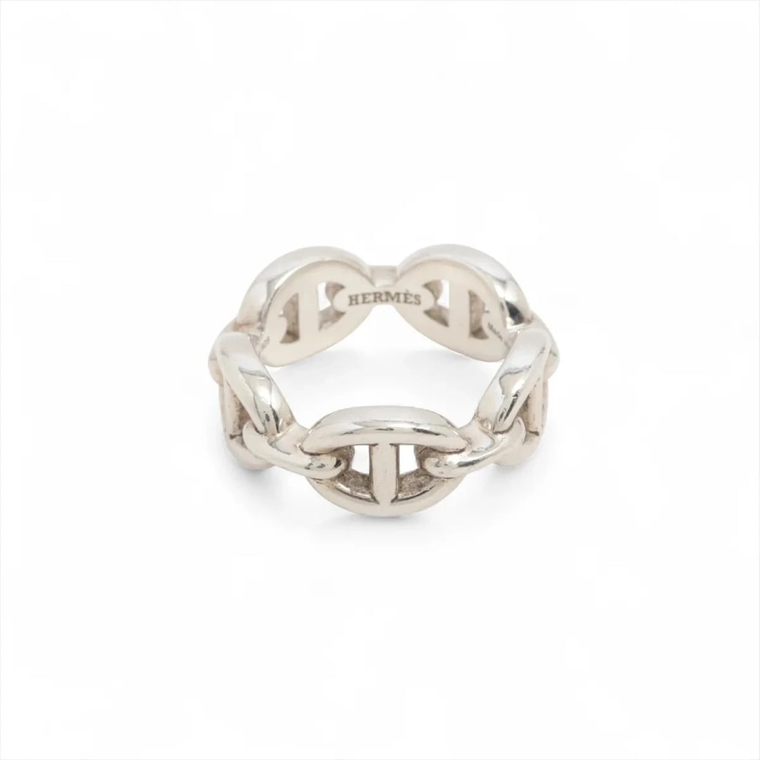 HERMES CHAINE D'ANCRE ENCHAINEE RING: Hermes Chaine d'Ancre Enchainee Ring Brand: Hermes Type/Style: Ring Material: 925, Color: Silver Size: 4.5 US Accessories: None Accessories Notice: When purchasing pre-owned goods, please