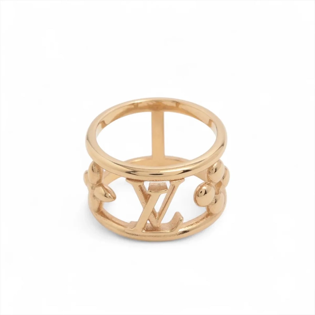 LOUIS VUITTON LE4263 RING S GP GOLD RING: Louis Vuitton LE4263 Ring S GP Gold Ring Brand: Louis Vuitton Type/Style: Ring Material: GP, Color: Gold Size: 5.25 US Accessories: None Accessories Notice: When purchasing pre-owned goods,