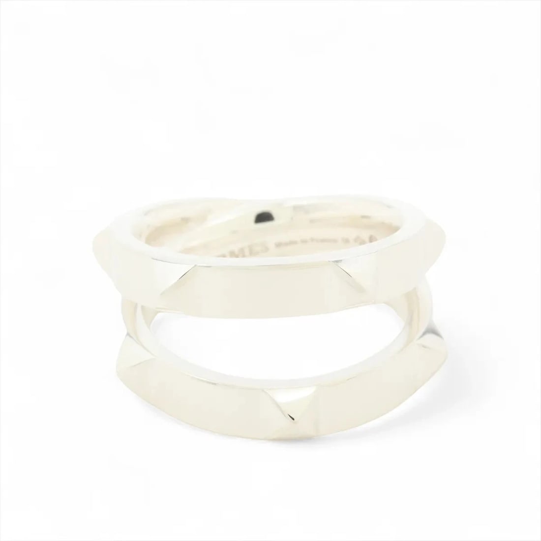 HERMES MINI CREW DOUBLE RING: Hermes mini crew double Ring Brand: Hermes Type/Style: Ring Material: 925, Color: Silver Size: 8 - 8.25 US Accessories: None Accessories Notice: When purchasing pre-owned goods, please ref
