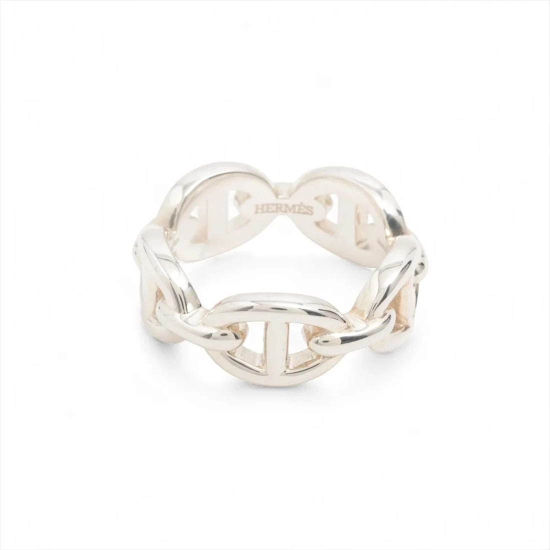 HERMES CHAINE D'ANCRE ENCHAINEE RING: Hermes Chaine d'Ancre Enchainee Ring Brand: Hermes Type/Style: Ring Material: 925, Color: Silver Size: 5.25 US Accessories: None Accessories Notice: When purchasing pre-owned goods, please