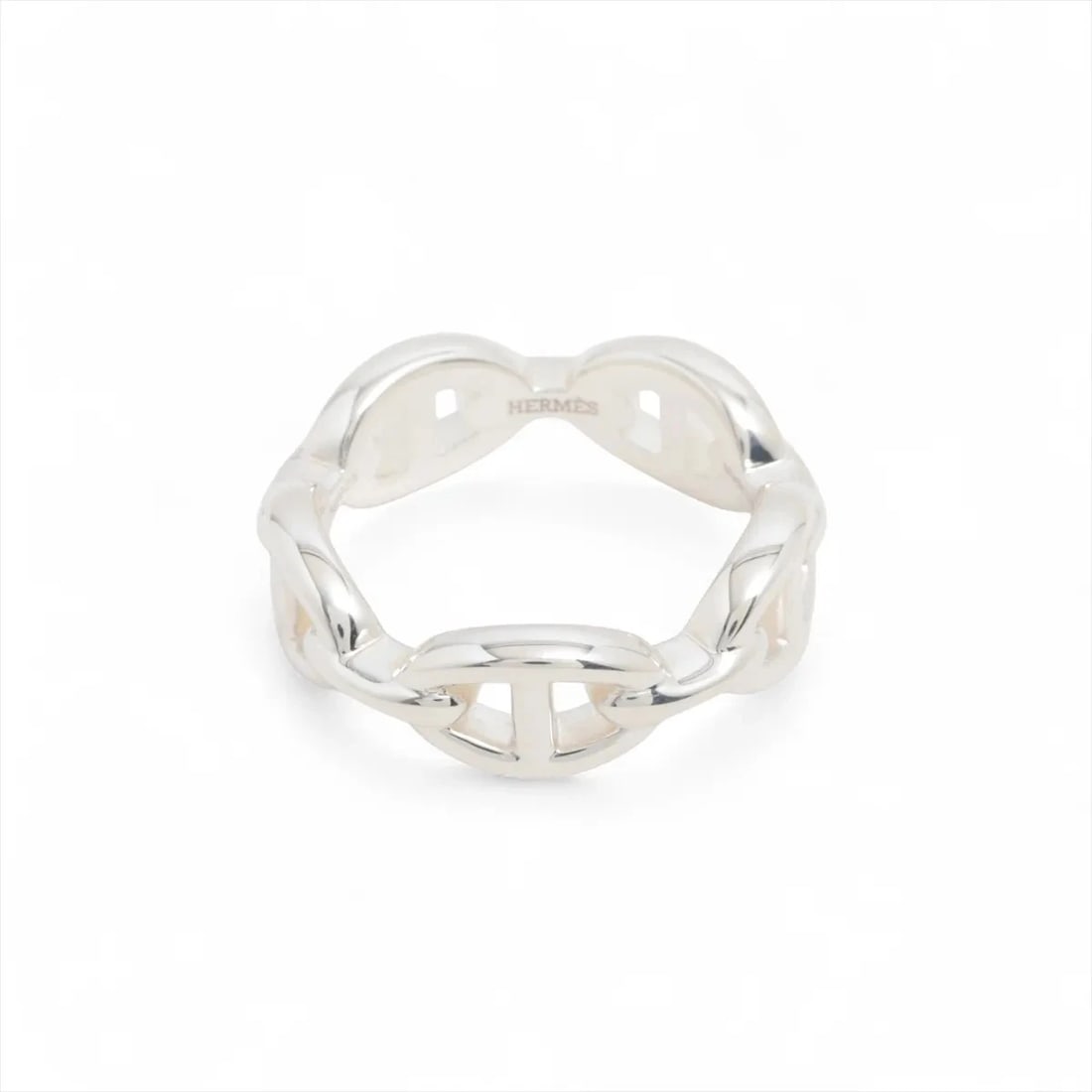 HERMES CHAINE D'ANCRE ENCHAINEE RING: Hermes Chaine d'Ancre Enchainee Ring Brand: Hermes Type/Style: Ring Material: 925, Color: Silver Size: 7.25 US Accessories: None Accessories Notice: When purchasing pre-owned goods, please