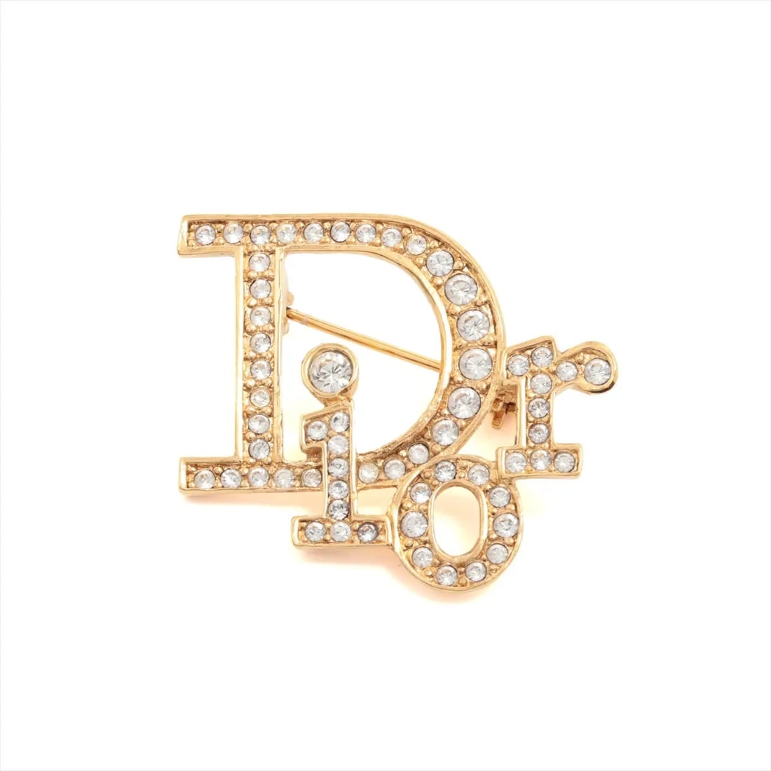 CHRISTIAN DIOR DIOR LOGO BROOCH GP RHINESTONE GOLD: Christian Dior Dior logo Brooch GP Rhinestone Gold Brand: Christian Dior Type/Style: Brooch Material: None, Color: Gold Size: None Accessories: None Accessories Notice: When purchasing