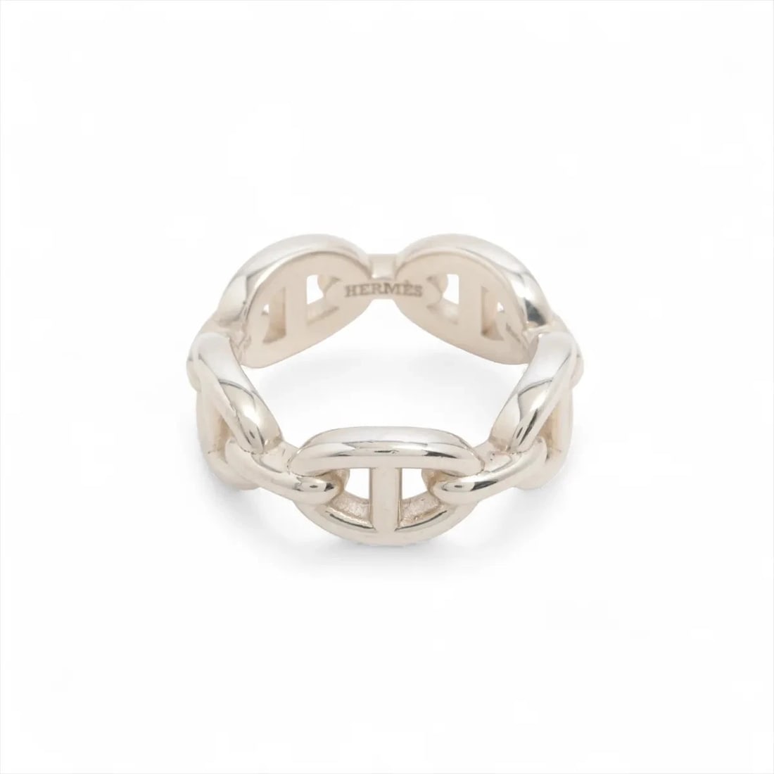 HERMES CHAINE D'ANCRE ENCHAINEE RING: Hermes Chaine d'Ancre Enchainee Ring Brand: Hermes Type/Style: Ring Material: 925, Color: Silver Size: 5.5 - 5.75 US Accessories: None Accessories Notice: When purchasing pre-owned goods,