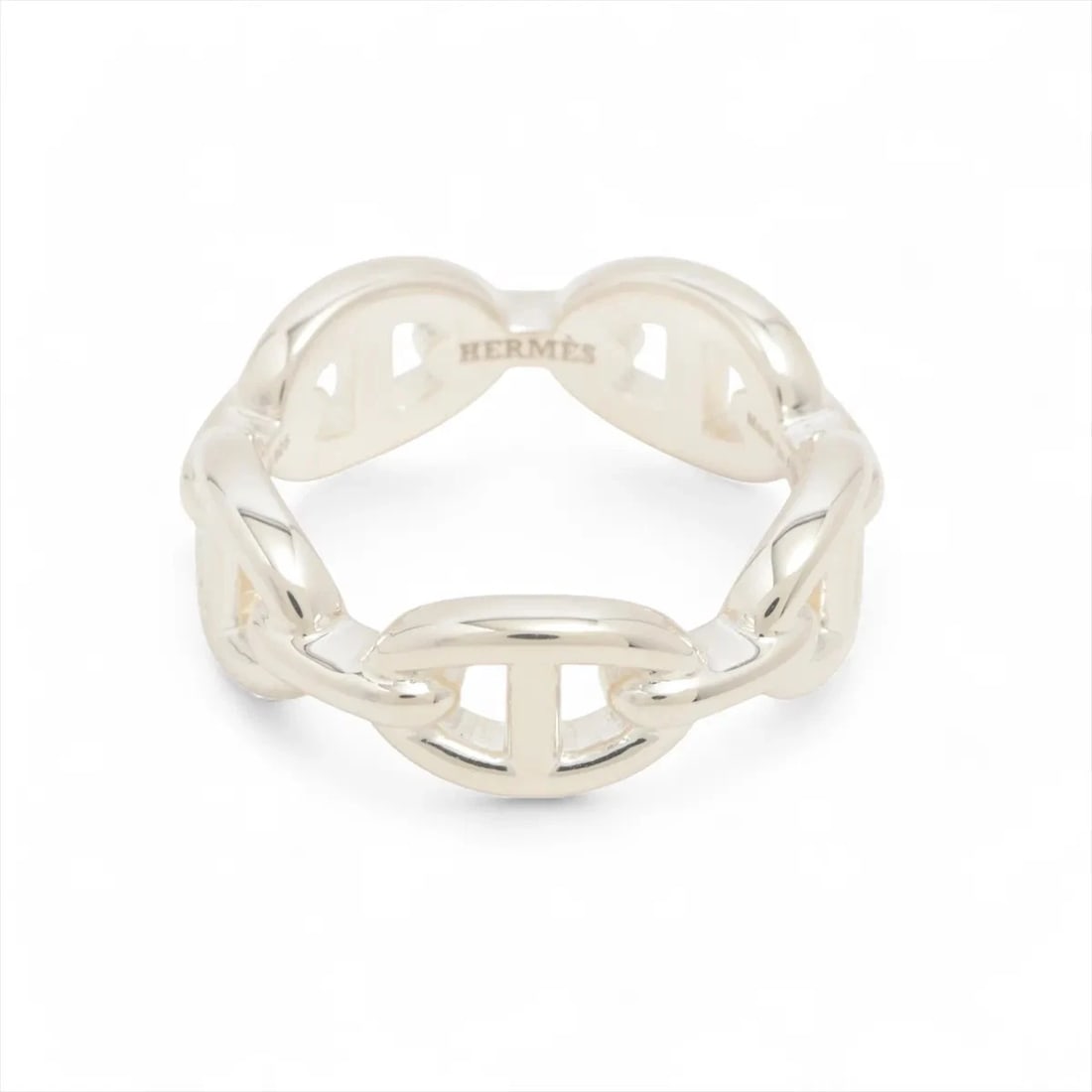 HERMES CHAINE D'ANCRE ENCHAINEE RING: Hermes Chaine d'Ancre Enchainee Ring Brand: Hermes Type/Style: Ring Material: 925, Color: Silver Size: 6.25 - 6.5 US Accessories: None Accessories Notice: When purchasing pre-owned goods,