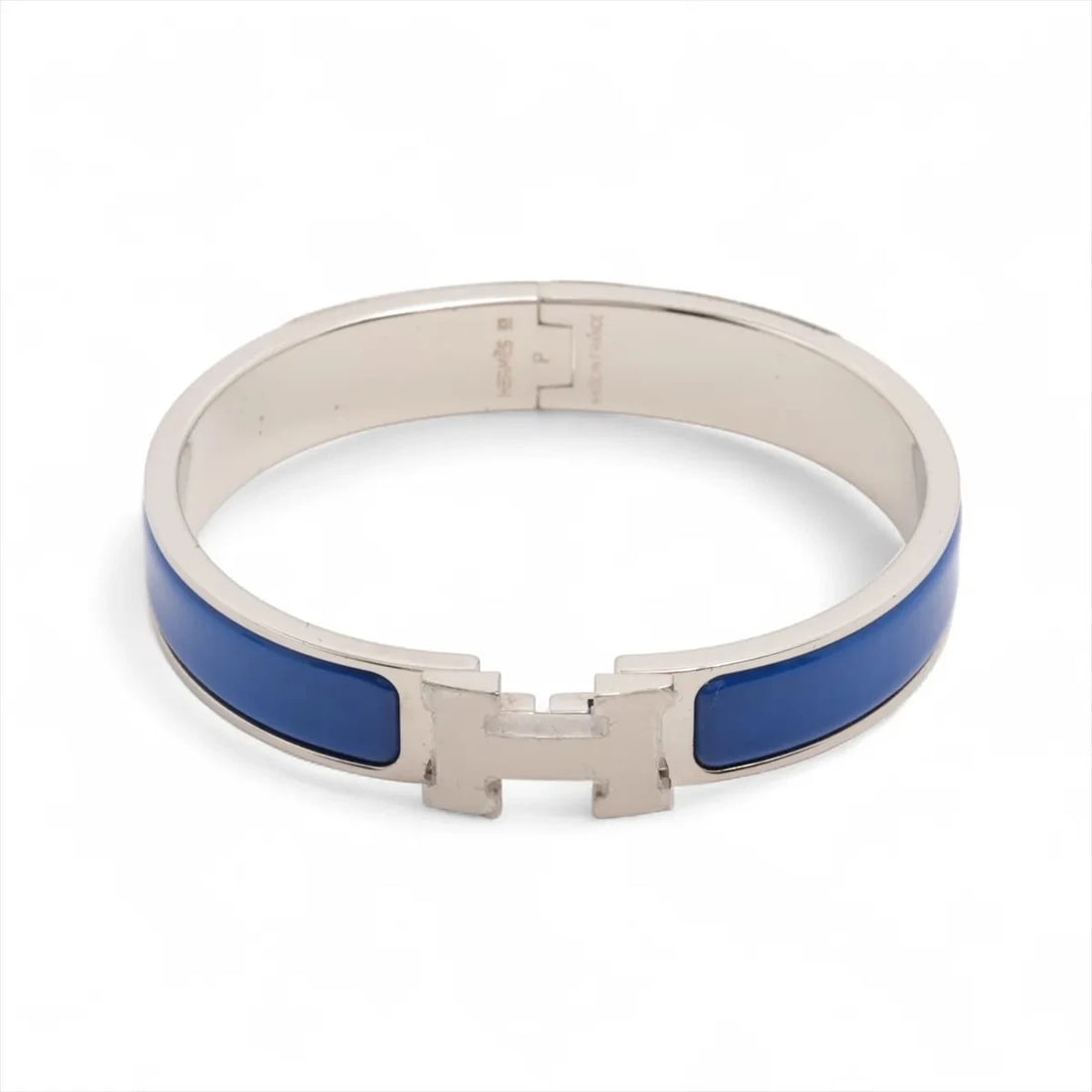 HERMES CLIC CLAC H BANGLE BRACELET METAL: Hermes Clic Clac H Bangle Bracelet Metal Brand: Hermes Type/Style: Bracelet Material: Metal x enamel, Color: blue x silver Size: Bracelet length:16.5 Accessories: None Accessories Notice: