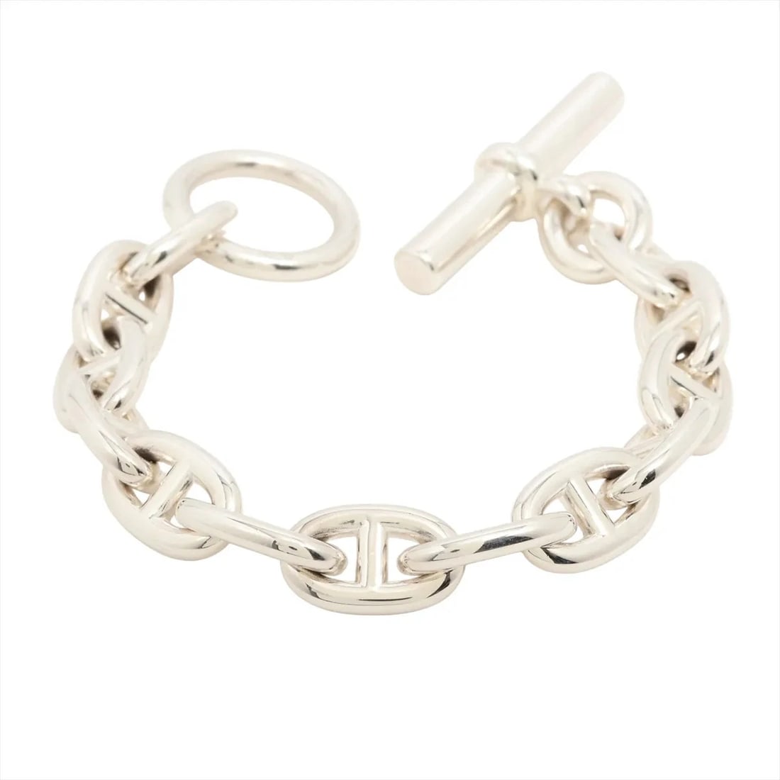 HERMES CHAINE D'ANCRE MM BRACELET: Hermes Chaine d'Ancre MM Bracelet Brand: Hermes Type/Style: Bracelet Material: 925, Color: Silver Size: Bracelet length:13.5 Accessories: None Accessories Notice: When purchasing pre-owned