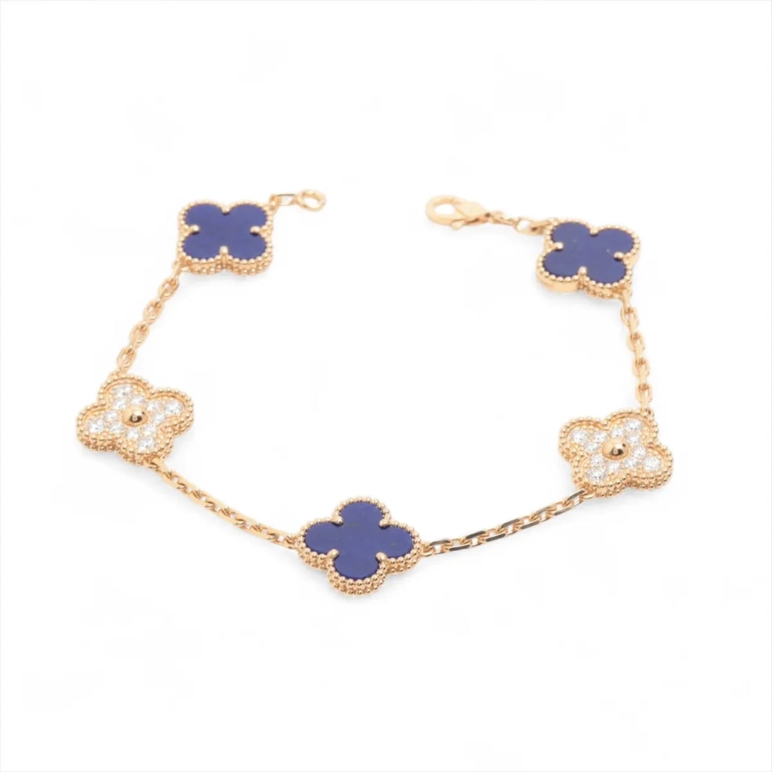 VAN CLEEF & ARPELS VINTAGE ALHAMBRA 5P LAPIS LAZULI BRACELET: Van Cleef & Arpels Vintage Alhambra 5P Lapis lazuli Bracelet Brand: Van Cleef & Arpels Type/Style: Bracelet Material: 750(YG), Color: Not Specified Size: Size(CM) Bracelet length:19.3 