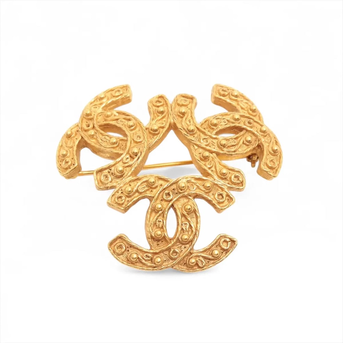 CHANEL TRIPLE COCO 94A BROOCH GP GOLD: Chanel Triple Coco 94A Brooch GP Gold Brand: Chanel Type/Style: Brooch Material: GP, Color: Gold Size: None Accessories: None Accessories Notice: When purchasing pre-owned goods, please refer