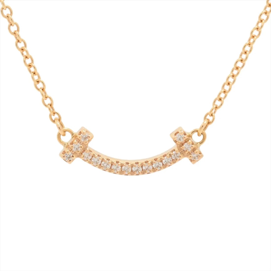 TIFFANY T SMILE MINI DIAMOND NECKLACE: Tiffany T Smile Mini diamond Necklace Brand: Tiffany Type/Style: Necklace Material: 750(YG), Main Stone/Creation Natural Color: YG Size: Size(CM) Chain length:46 Accessories: None Accessor