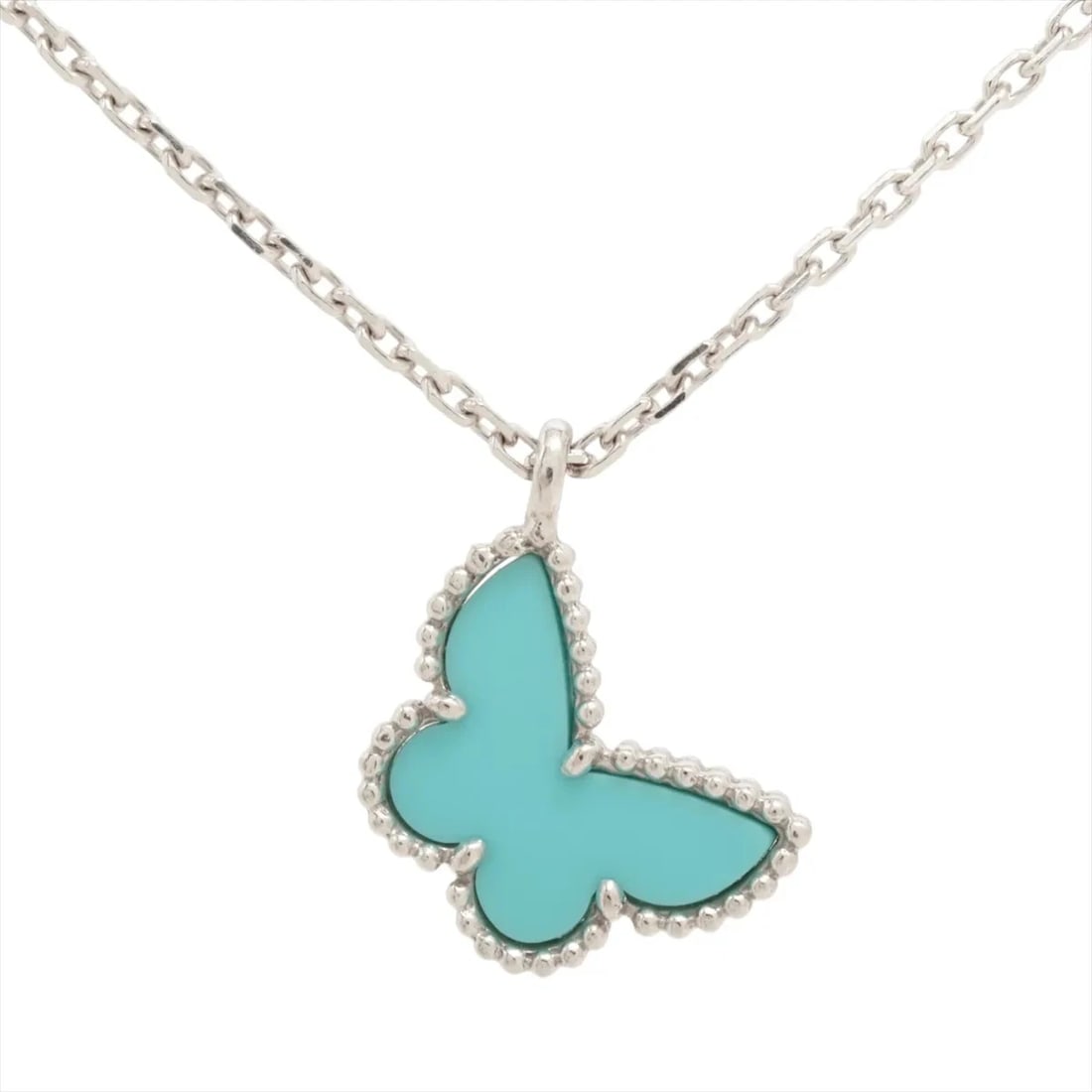 VAN CLEEF & ARPELS SWEET ALHAMBRA PAPILLON TURQUOISE NECKLACE: Van Cleef & Arpels Sweet Alhambra Papillon Turquoise Necklace Brand: Van Cleef & Arpels Type/Style: Necklace Material: 750(WG), Color: Not Specified Size: Size(CM) Chain length:40.4 