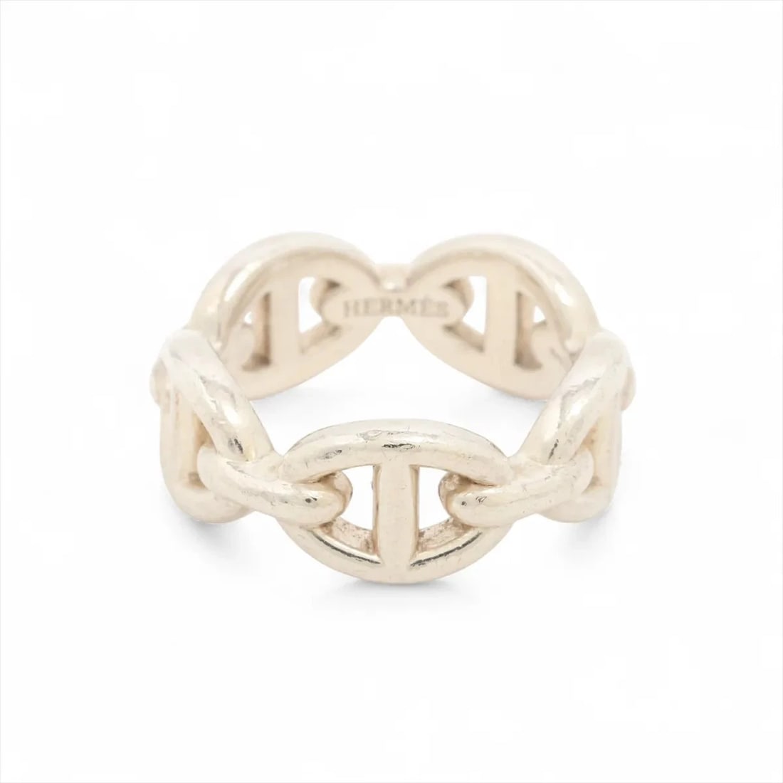 HERMES CHAINE D'ANCRE ENCHAINEE RING: Hermes Chaine d'Ancre Enchainee Ring Brand: Hermes Type/Style: Ring Material: 925, Color: Silver Size: 4.5 US Accessories: None Accessories Notice: When purchasing pre-owned goods, please