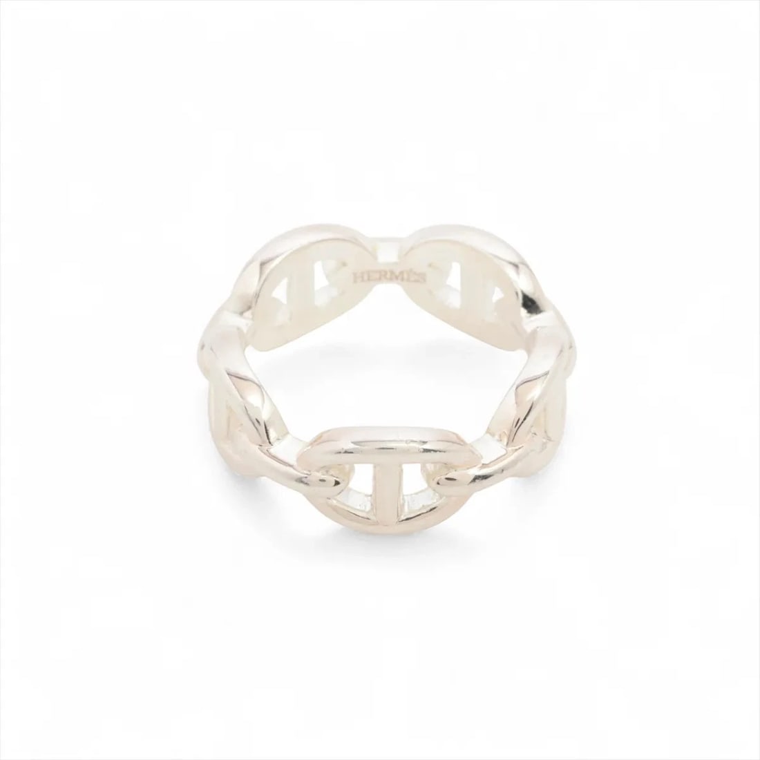 HERMES CHAINE D'ANCRE ENCHAINEE RING: Hermes Chaine d'Ancre Enchainee Ring Brand: Hermes Type/Style: Ring Material: 925, Color: Silver Size: 5.75 - 6 US Accessories: None Accessories Notice: When purchasing pre-owned goods,