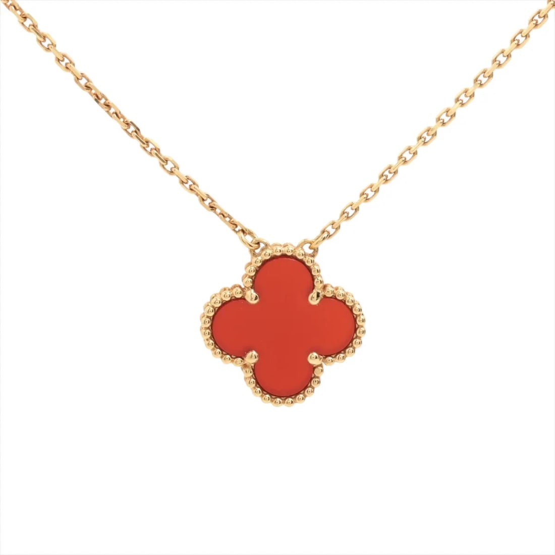 VAN CLEEF & ARPELS VINTAGE ALHAMBRA CARNELIAN NECKLACE: Van Cleef & Arpels Vintage Alhambra Carnelian Necklace Brand: Van Cleef & Arpels Type/Style: Necklace Material: 750(YG), Color: Not Specified Size: Size(CM) Chain length:42 Accessories: None