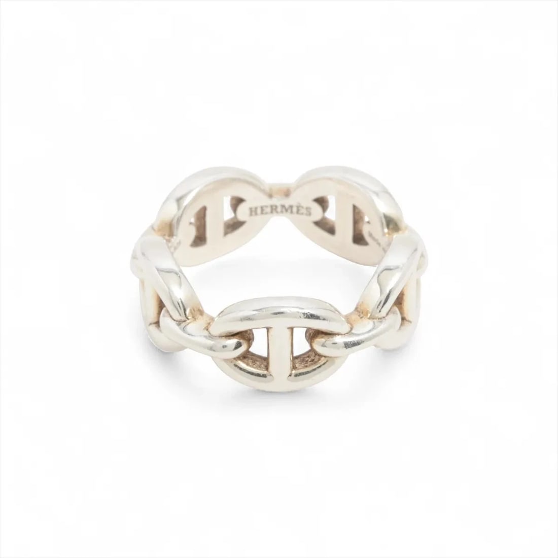HERMES CHAINE D'ANCRE ENCHAINEE RING: Hermes Chaine d'Ancre Enchainee Ring Brand: Hermes Type/Style: Ring Material: 925, Color: Silver Size: 4.5 US Accessories: None Accessories Notice: When purchasing pre-owned goods, please
