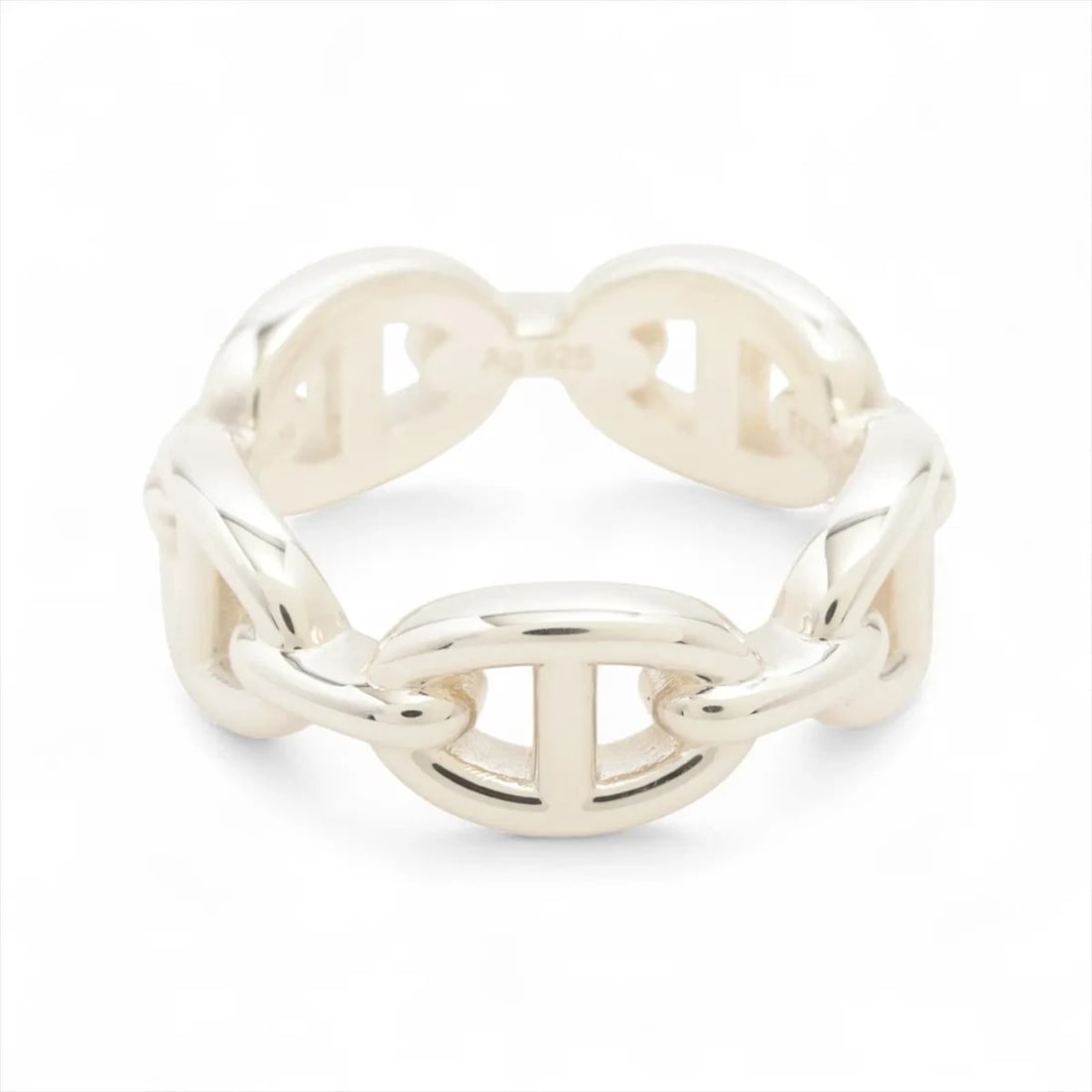 HERMES CHAINE D'ANCRE ENCHAINEE RING: Hermes Chaine d'Ancre Enchainee Ring Brand: Hermes Type/Style: Ring Material: 925, Color: Silver Size: 5.5 - 5.75 US Accessories: None Accessories Notice: When purchasing pre-owned goods,