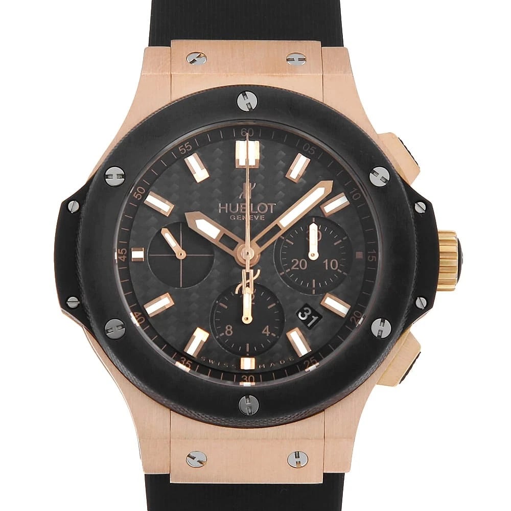 HUBLOT BIG BANG GOLD CERAMIC WRIST WATCH: HUBLOT big bang gold ceramic Wrist Watch Brand: HUBLOT Type: Wrist watch Material: Band Material rubber, Case Material Pink gold/ceramic Color: Black Size: Case:W44mm Accessories: None Acc