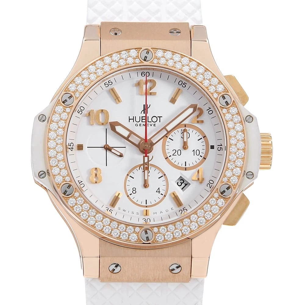 HUBLOT BIG BANG PORTO CERVO BEZEL DIAMOND WRIST WATCH: HUBLOT Big Bang Porto Cervo Bezel Diamond Wrist Watch Brand: HUBLOT Type: Wrist watch Material: Band Material rubber, Case Material Red Gold Color: White Size: Case:W44mm Accessories: None